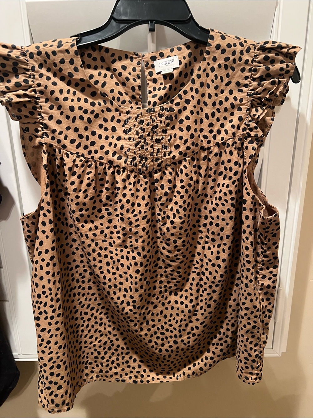 J.Crew Women’s Tan Polka Dot Ruffle Sleeve Blouse size large